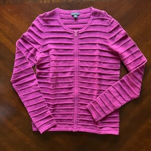 NWOT Ann Taylor Textured Stripe Zip Cardigan (S) Dalila Pink, 100% Cotton